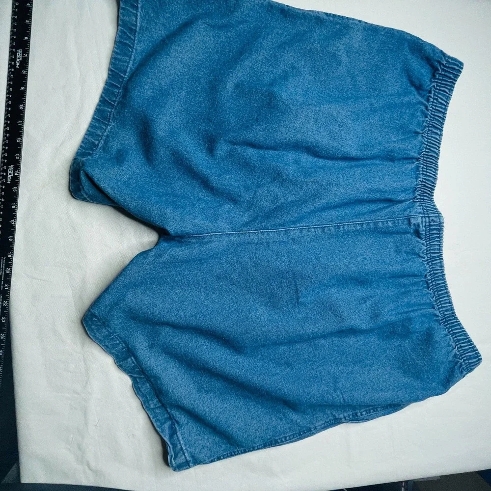 Woman Within Womens 30W Blue Elastic Waist Pull On Denim Shorts Plus Size 30